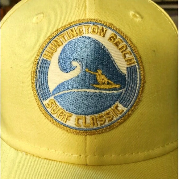 Huntington Beach California Surf Classic Ball Cap Hat Embroid Patch Yellow NEW - Picture 3 of 3